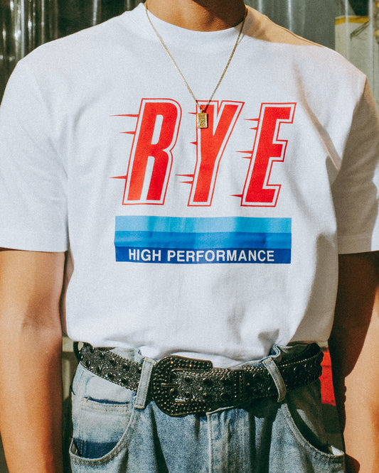 RYE WHITE PRINTED OVS T-SHIRT [HIGH PERFORMANCE]